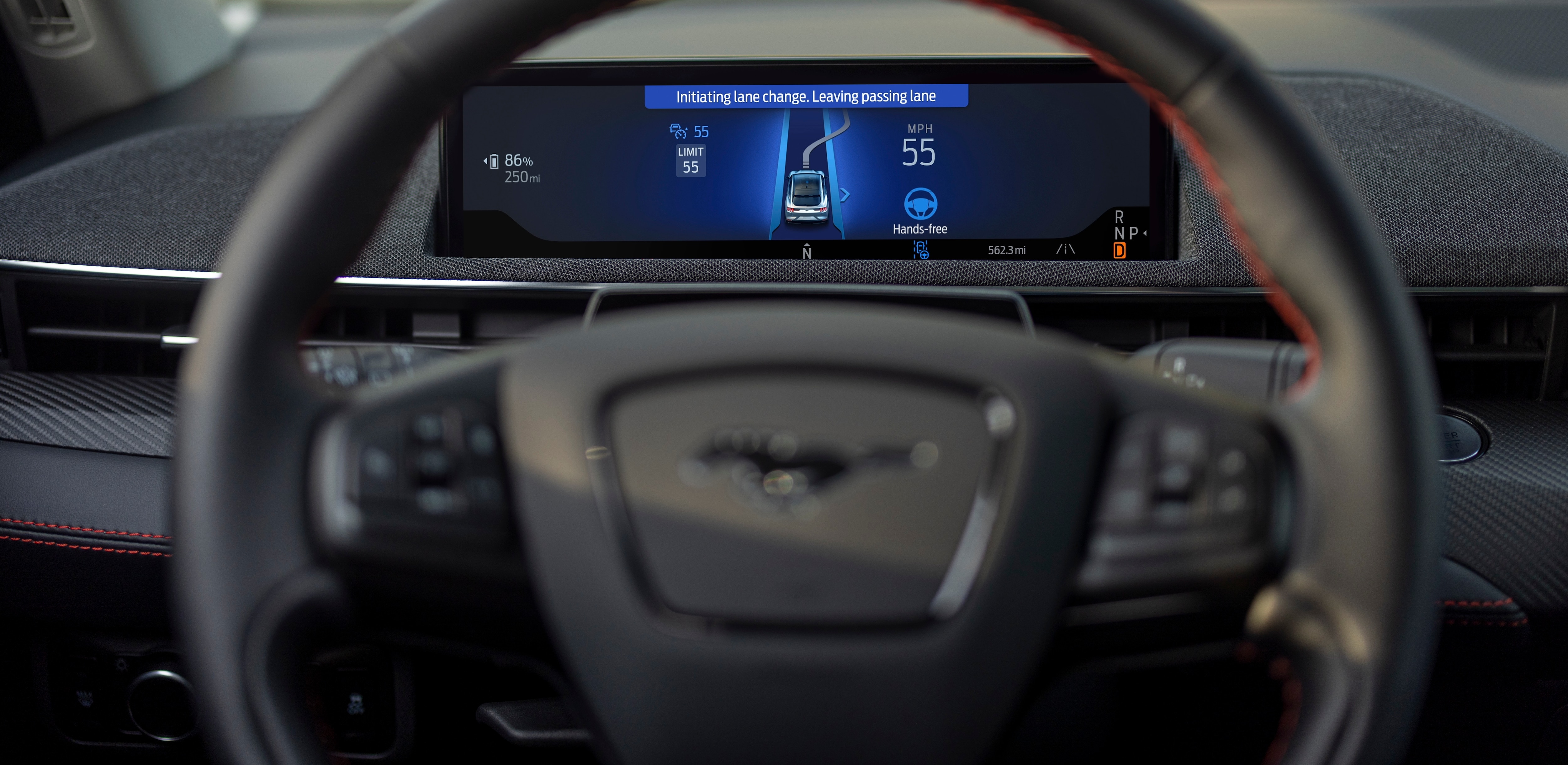 Preproduction model with optional equipment and extra cost color option shown. Available Feature. Ford BlueCruise requires a Connected Service plan, FordPass® App, and modem activation. Equipped Ford vehicles come with either a 90-day trial or a 3-year BlueCruise Connected Service plan, after which purchase is required. See ford.com/bluecruise for more details. BlueCruise driver-assist features are supplemental and do not replace safe driving or driver’s attention, judgment and need to control the vehicle. Only remove hands in a Hands-Free Blue Zone. Always watch the road and be prepared to resume control. See Owner’s Manual for details and limitations.